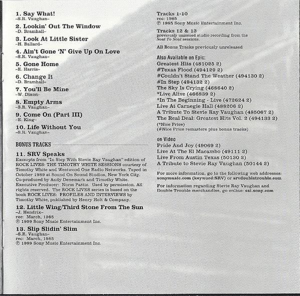 Stevie Ray Vaughan & Double Trouble X3 Texas Flood/ Couldn't Stand The Weather/Soul To Soul
