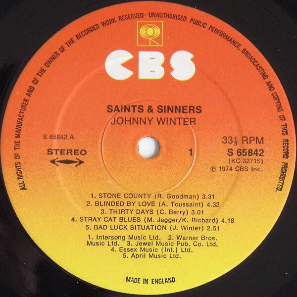 Johnny Winter : Saints & Sinners (LP, Album, RP)