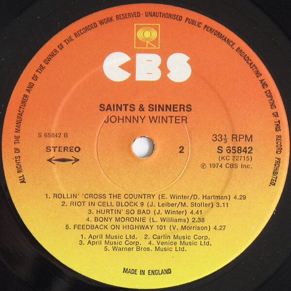 Johnny Winter : Saints & Sinners (LP, Album, RP)